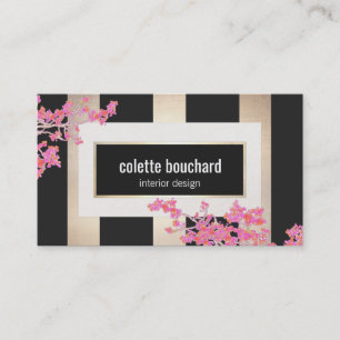 Tarjeta De Visita Diseñador moderno de bandas de oro floral vintage