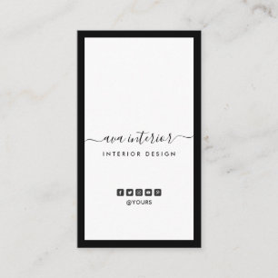 Tarjeta De Visita Diseñador moderno de caligrafía B&W Social Verti