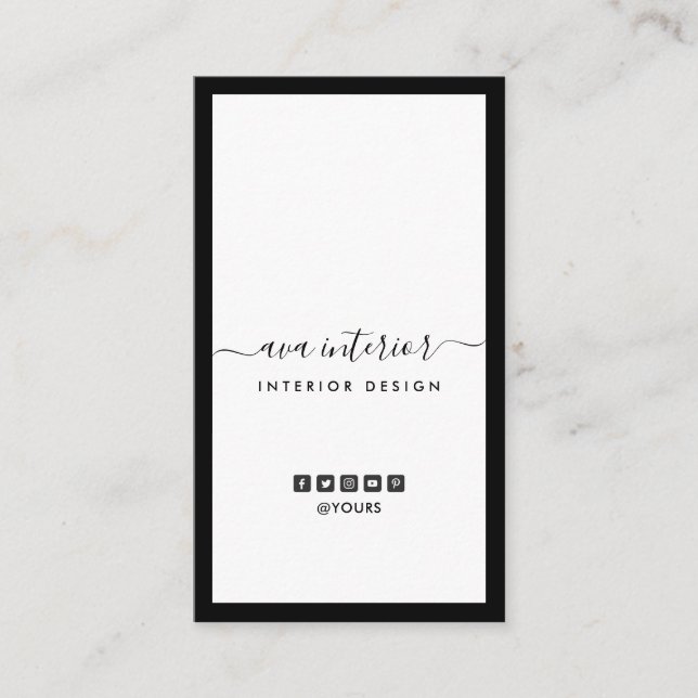Tarjeta De Visita Diseñador moderno de caligrafía B&W Social Vertica (Anverso)