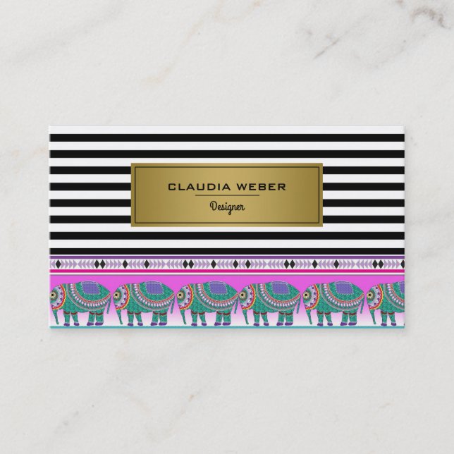 Tarjeta De Visita Diseñador moderno de moda rayas blancas y negras (Anverso)