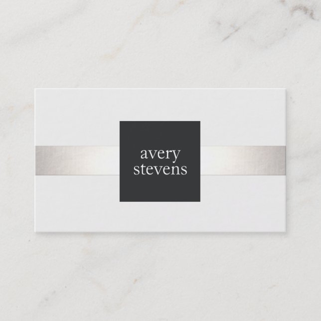 Tarjeta De Visita Diseñador moderno rayado plateado negro y blanco (Anverso)
