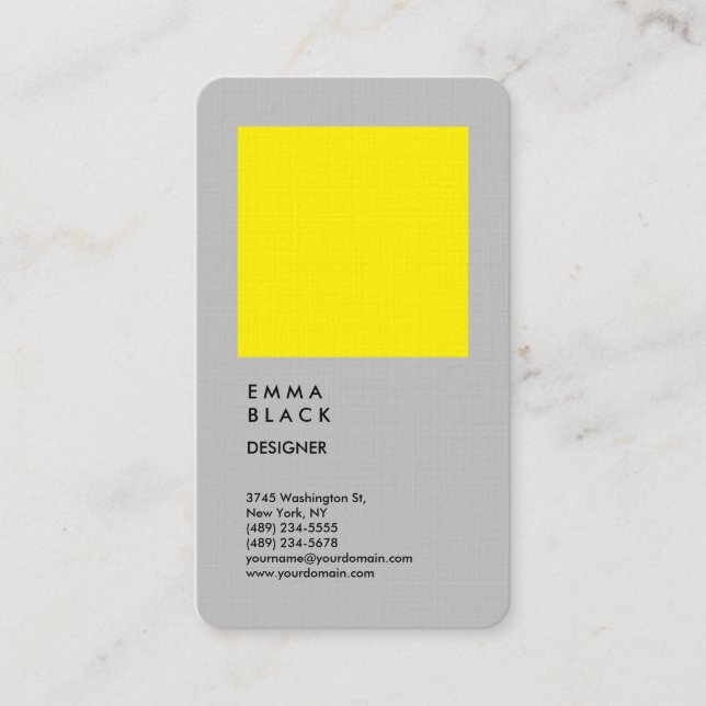 Tarjeta De Visita Diseñador profesional Linen Yellow Gray (Anverso)
