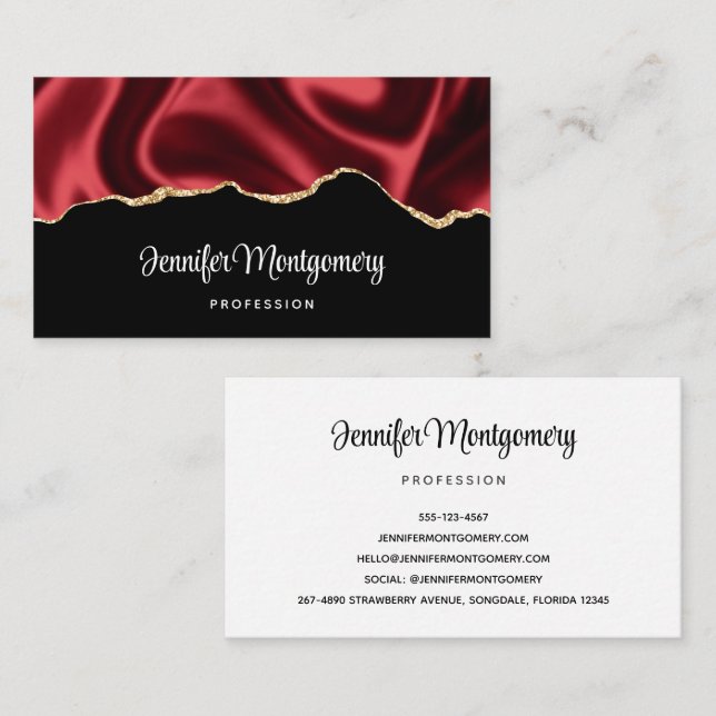 Tarjeta De Visita Diseño abstracto de satén de Wavy Wavy Glam rojo o (Anverso / Reverso)