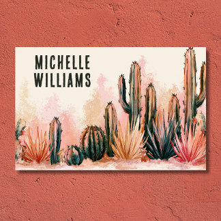 Tarjeta De Visita Diseño Acuarela de Cactus del Desierto Boho
