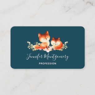 Tarjeta De Visita Diseño acuático de 2 zorros rojos pequeños