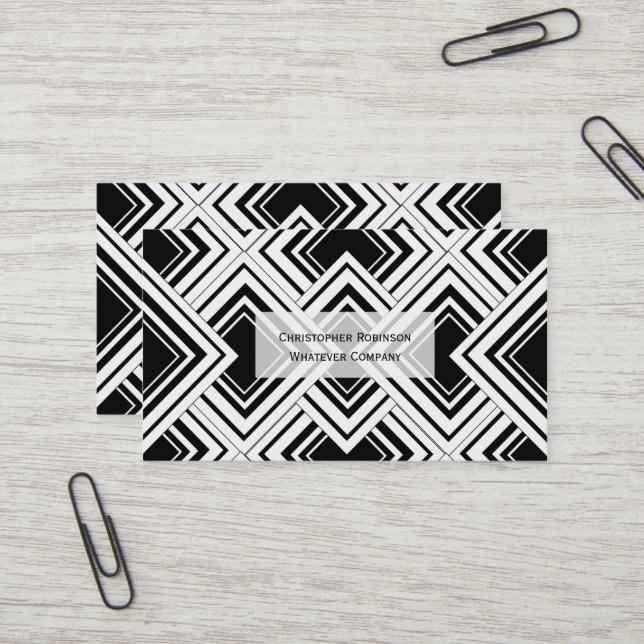 Tarjeta De Visita Diseño Art Deco Negro Y Blanco (Anverso/Reverso In Situ)