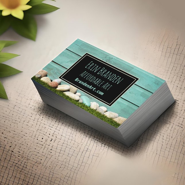 Tarjeta De Visita Diseño artístico de moda pastel Verde azulado Aqua (Teal stones home and garden business cards)