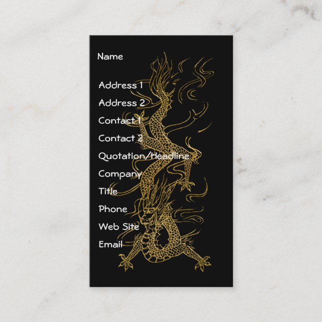 Tarjeta De Visita Diseño asiático de DRAGON GOLD (Anverso)