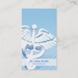 Tarjeta De Visita Diseño azul Caduceus 3D blanco médico