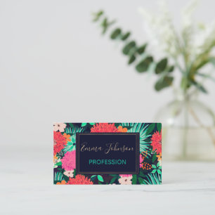 Tarjeta De Visita Diseño azul-Marina de pintura floral vibrante Bon