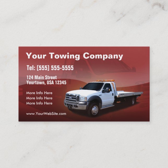 Tarjeta De Visita Diseño blanco del camión de Towing Company (Anverso)