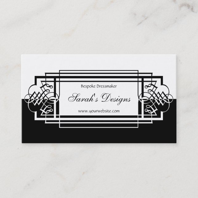 Tarjeta De Visita Diseño blanco y negro elegante de la voluta de la (Anverso)