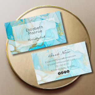 Tarjeta De Visita Diseño Blue Gold Watercolor