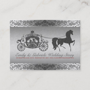 Tarjeta De Visita Diseño Boda De Caballos Y Carritos Plateado Y Negr