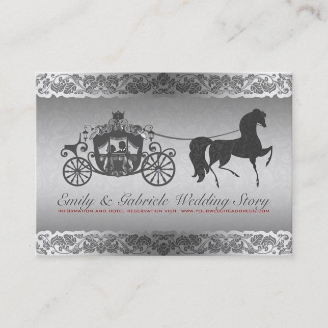 Tarjeta De Visita Diseño Boda De Caballos Y Carritos Plateado Y Negr (Anverso)
