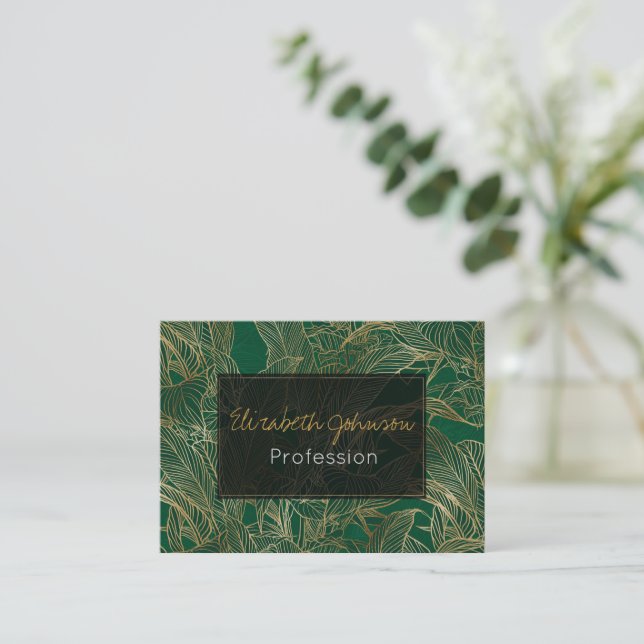 Tarjeta De Visita Diseño botánico de la planta de follaje de oro ver (Anverso de pie)