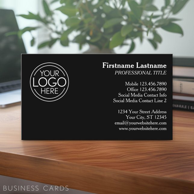 Tarjeta De Visita Diseño clásico con información de contacto y logot (Classic Business Card Design with Your Logo and contact information - low minimum)