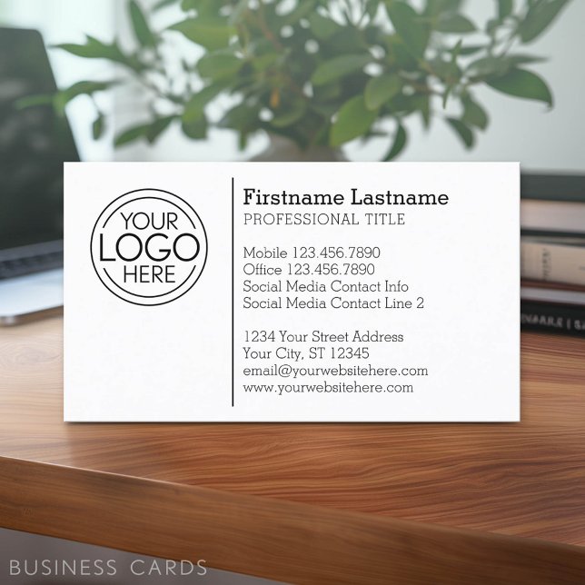 Tarjeta De Visita Diseño clásico con información de contacto y logot (Classic Business Card Design with Your Logo and contact information - low minimum)