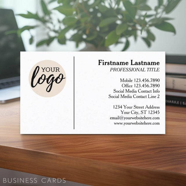 Tarjeta De Visita Diseño clásico con información de contacto y logot (Classic Business Card Design with Your Logo and contact information - low minimum)