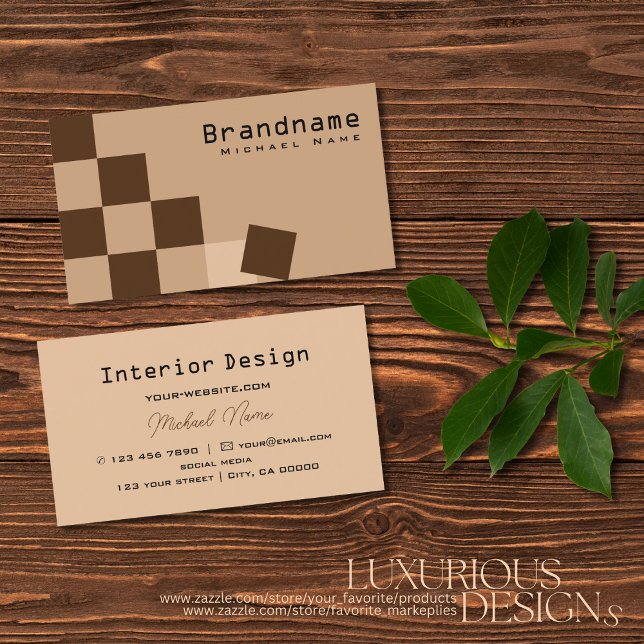 Tarjeta De Visita Diseño contemporáneo de ajedrez beige y marrón (Subido por el creador)