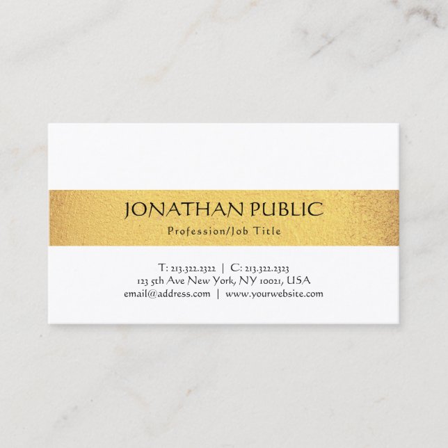 Tarjeta De Visita Diseño creativo moderno simple dorado look moda (Anverso)