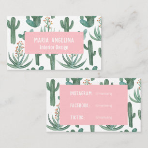 Tarjeta De Visita Diseño de acuarela de cactus y suculentos del desi