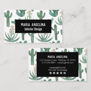 Tarjeta De Visita Diseño de acuarela de cactus y suculentos del desi