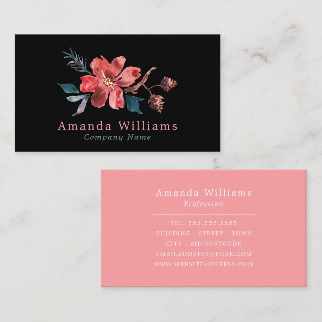 Tarjeta De Visita Diseño de acuarela floral, floral (Anverso / Reverso)
