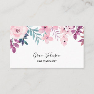 Tarjeta De Visita Diseño de acuarela floral floral de borgoña