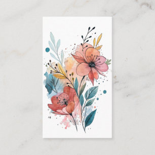 Tarjeta De Visita Diseño de Acuarela Floral Vibrante