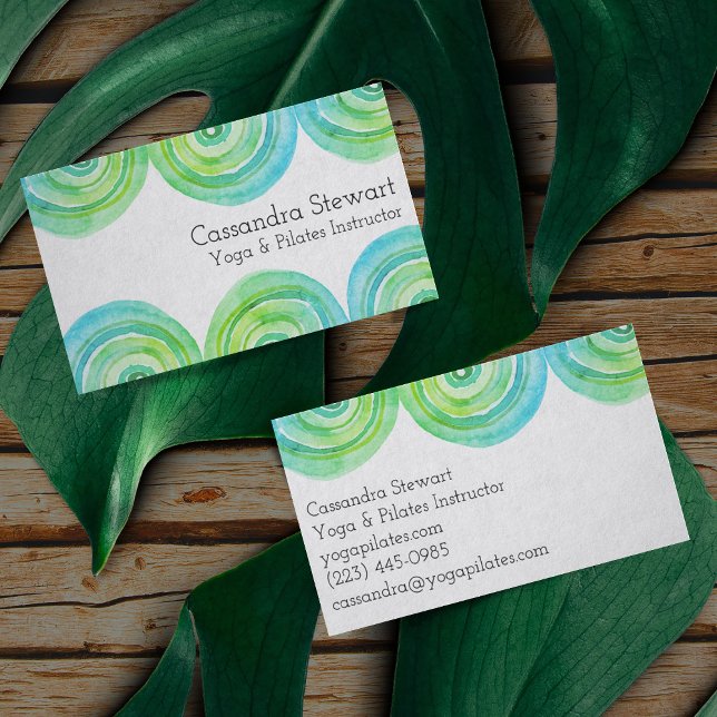 Tarjeta De Visita Diseño de acuarela geométrica azul Arcos verdes (Subido por el creador)