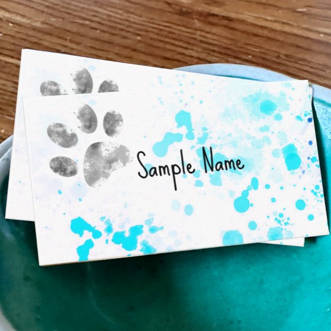 Tarjeta De Visita diseño de acuarela turquesa con huella de perro (Subido por el creador)