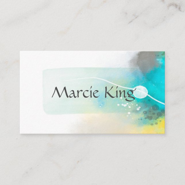 Tarjeta De Visita diseño de arte de acuarela abstracto y turquesa el (Anverso)