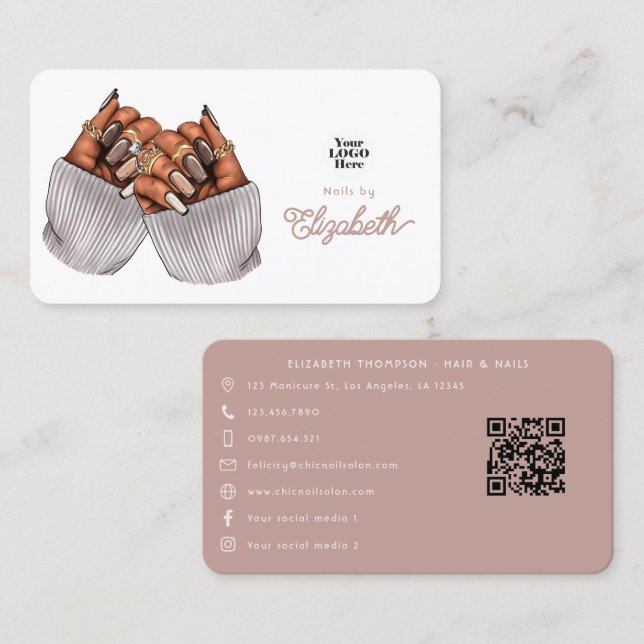 Tarjeta De Visita Diseño de arte de uñas afroamericano inspirado en  (Anverso / Reverso)