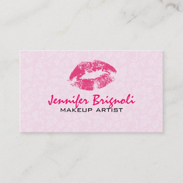 Tarjeta De Visita Diseño de artista de maquillaje de damascos rosado (Anverso)