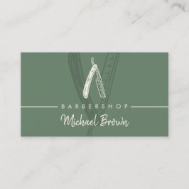 Tarjeta De Visita Diseño de Barbería Verde Salvia Razor Master Cabel