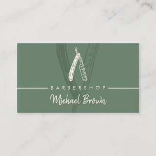 Tarjeta De Visita Diseño de Barbería Verde Salvia Razor Master Cabel