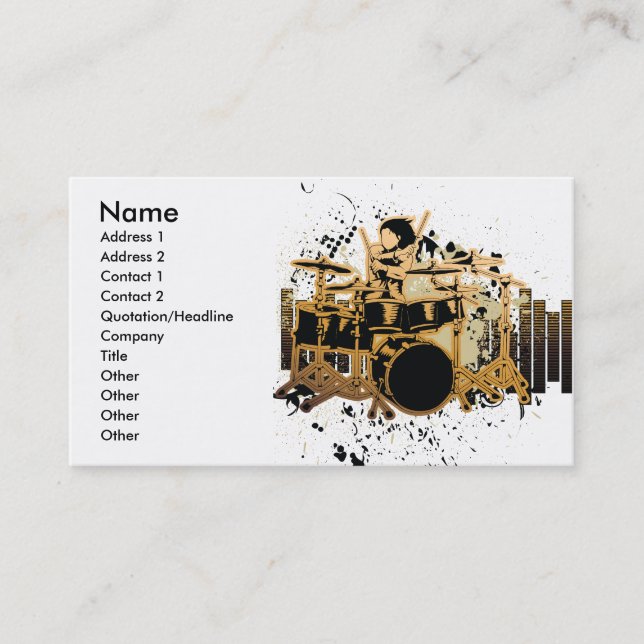 Tarjeta De Visita diseño de baterista grunge (Anverso)