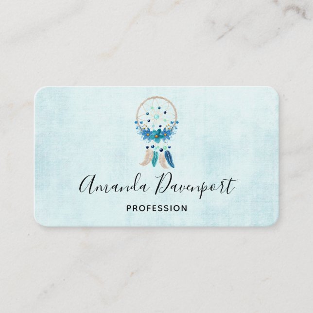 Tarjeta De Visita Diseño de Boho estilo Blue Dreamcatcher (Anverso)