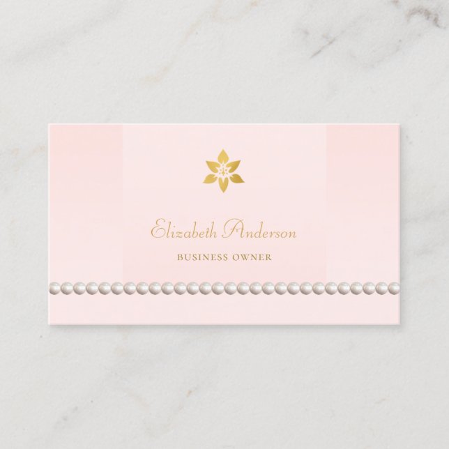 Tarjeta De Visita Diseño de borde de perla rosa rubor (Anverso)