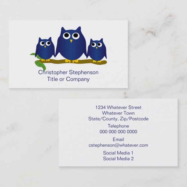 Tarjeta De Visita Diseño de búhos azules (Anverso / Reverso)