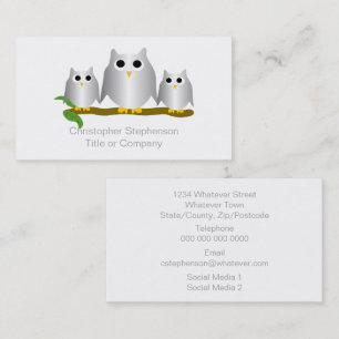 Tarjeta De Visita Diseño de búhos de plata