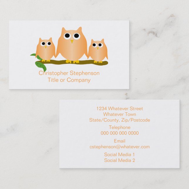 Tarjeta De Visita Diseño de búhos naranja (Anverso / Reverso)