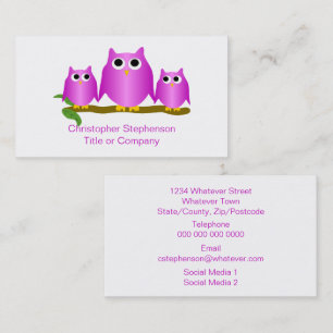 Tarjeta De Visita Diseño de búhos púrpura