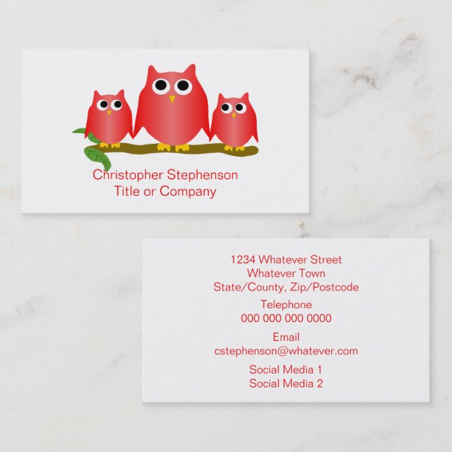 Tarjeta De Visita Diseño de búhos rojos (Anverso / Reverso)