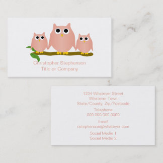 Tarjeta De Visita Diseño de búhos rosados