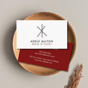 Tarjeta De Visita Diseño de cabello rojo profundo negro elegante min