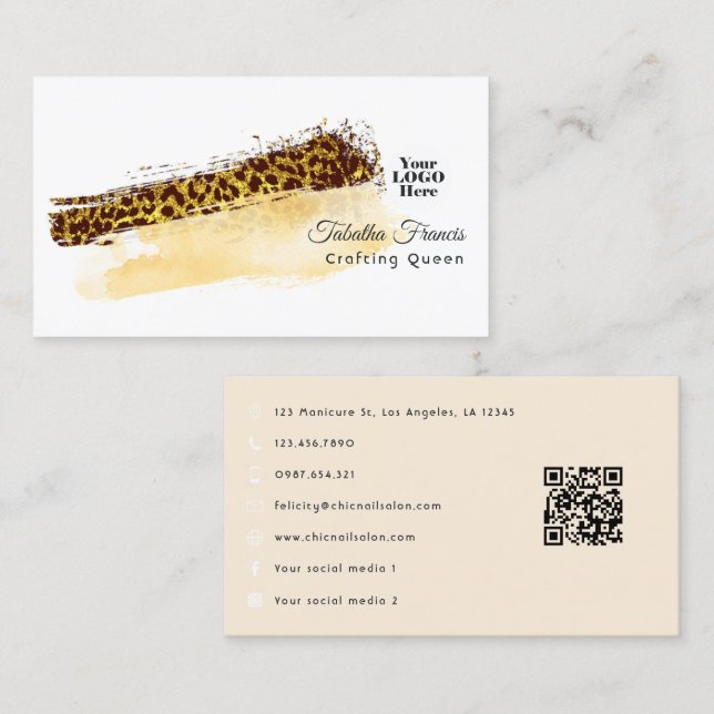 Tarjeta De Visita Diseño de cepillo de leopardo étnico africano (Anverso / Reverso)