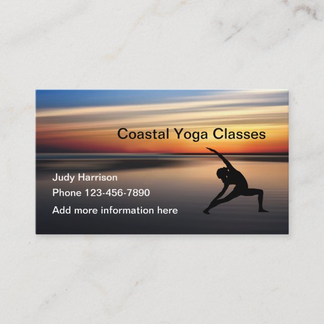 Tarjeta De Visita Diseño de clase de yoga Beach Sunset (Anverso)