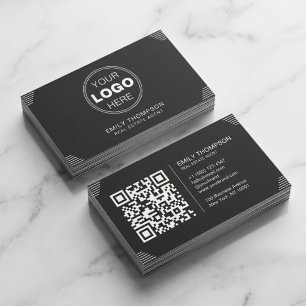 Tarjeta De Visita Diseño de Código QR Art Déco Minimalista Negro